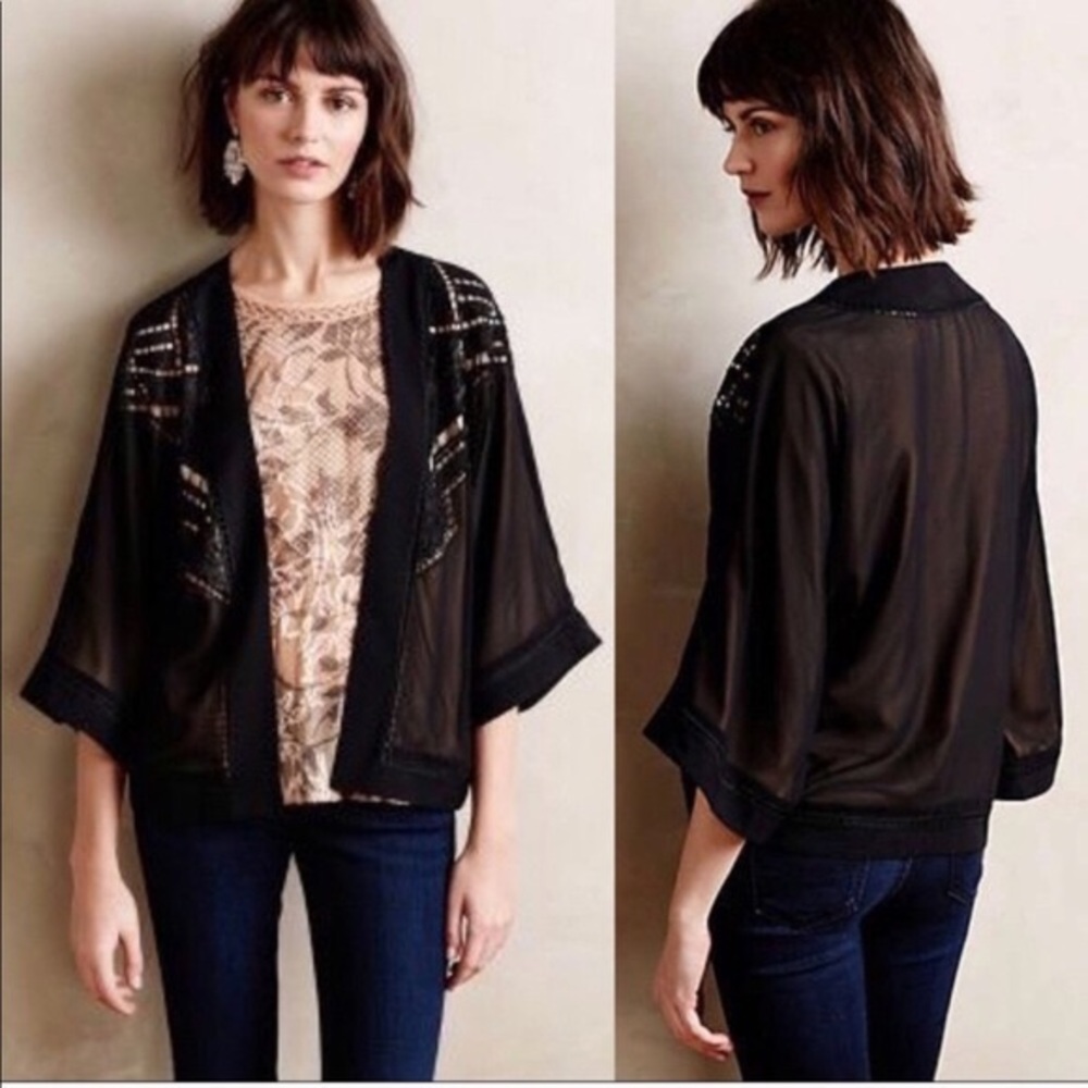 Anthropologie Black Beaded Kimono - Picture 1 of 4